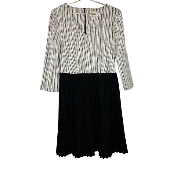 GANNI Anthropologie Jacquard Dress Small Pleated Skirt Herringbone Black White - Picture 1 of 16